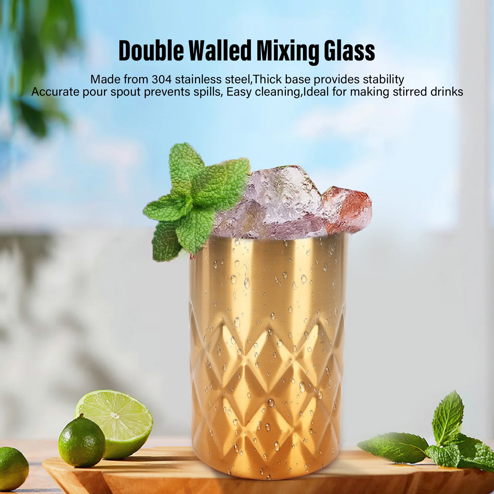 

1PC 540ml Double Walled 304 Stainless Steel Cocktail Mixing Glass Insulated Pitcher Design Bartending Glasses Barware Essentials