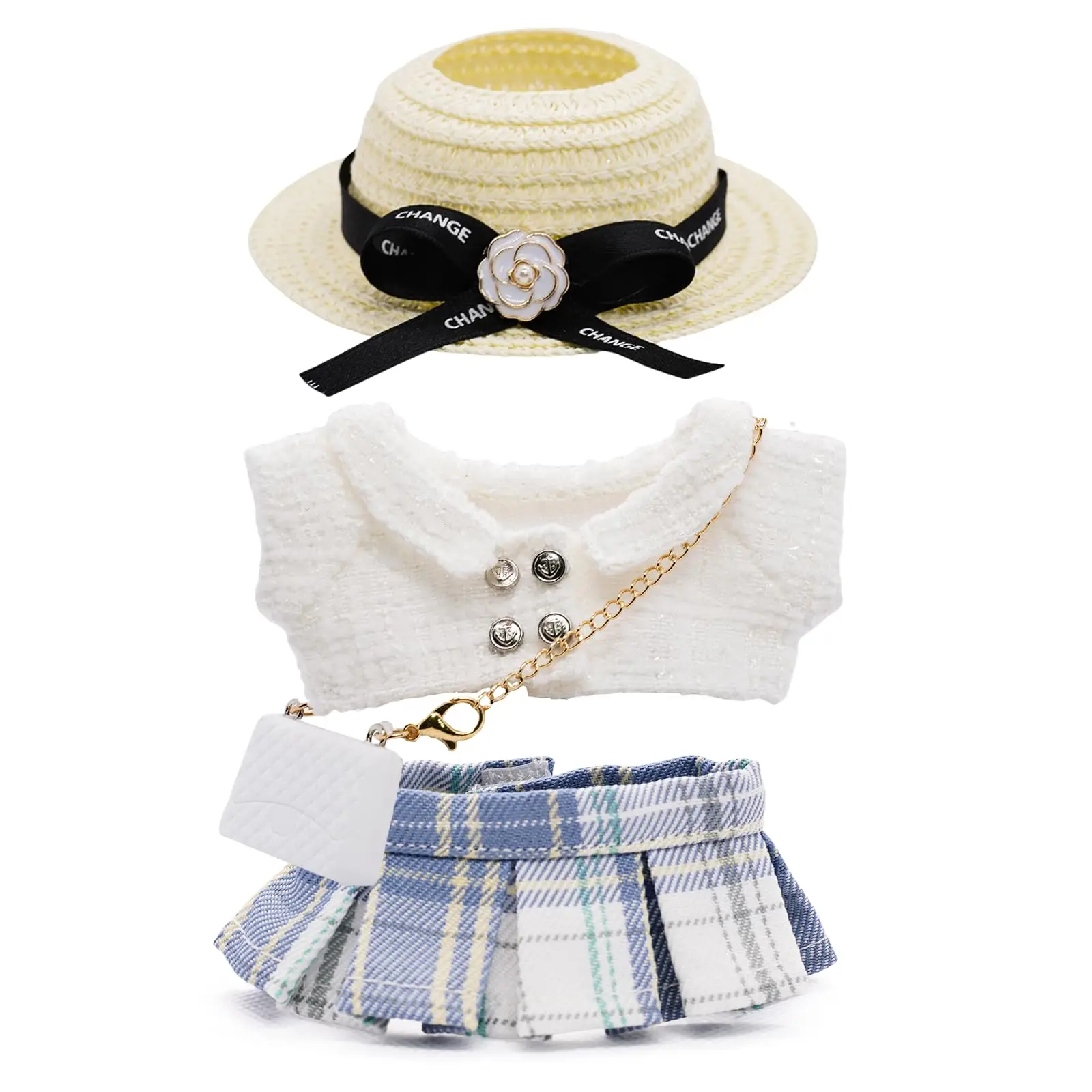 

Clothes for 17cm Dolls, Premium Dolls Accessories with Chic Grid Bow Spaghetti-Strap Dress Set, High-End Fashion Outfit for Play