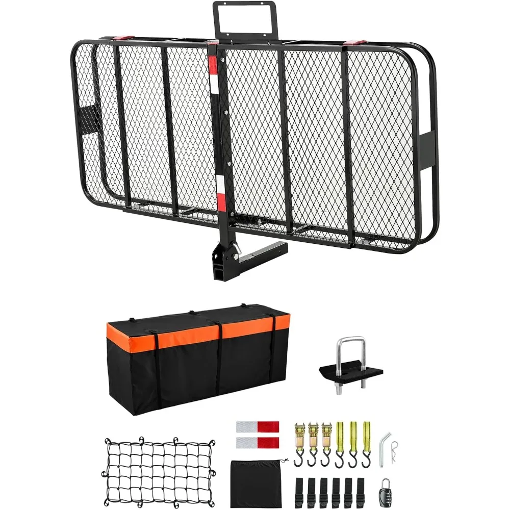 

70" x 30" x 6" Hitch Cargo Carrier, 500 lbs Capacity with Ratchet Straps & Cargo Bag, Folding Hitch Mount with Hitch Lock for 2