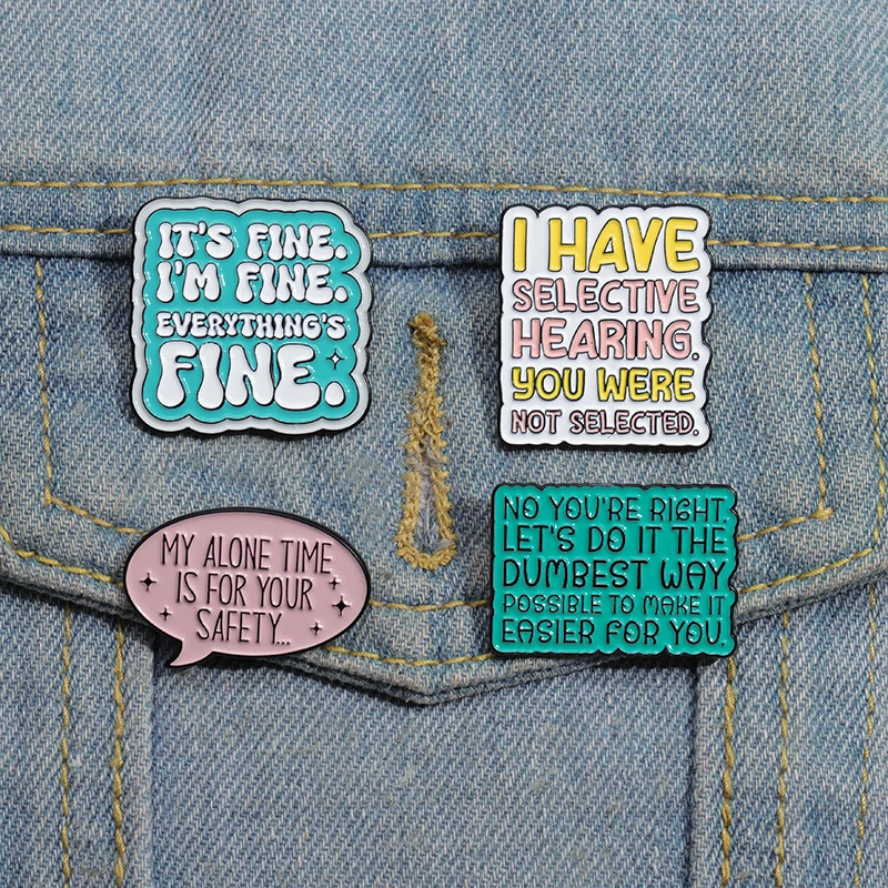 Funny Phrases Enamel Pins Cartoon Everything is Fine Brooches Geometric Lapel Badges Colorful Jewelry Backpack Gifts Wholesale