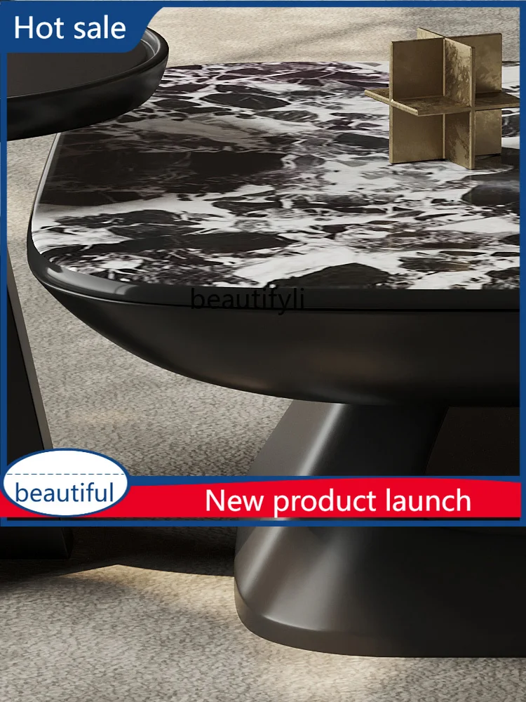 

cqy Italian Style Light Luxury Marble Rock Slab Home Coffee Table Designer Natural Luxury Stone Coffee Table