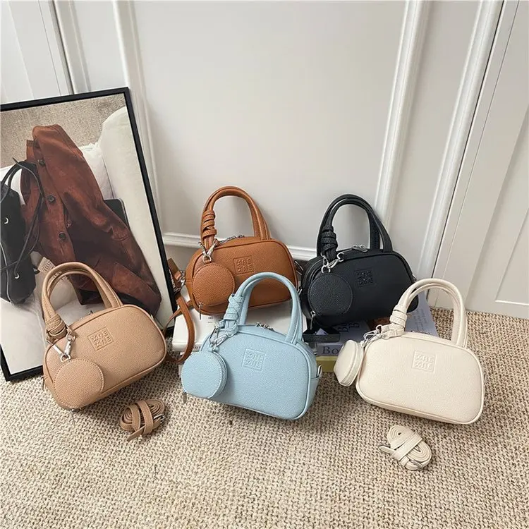 

2026 New Mini Boston Bag for Women Glossy PU Leather Cylinder Shape Versatile Handheld Shoulder Crossbody Bag