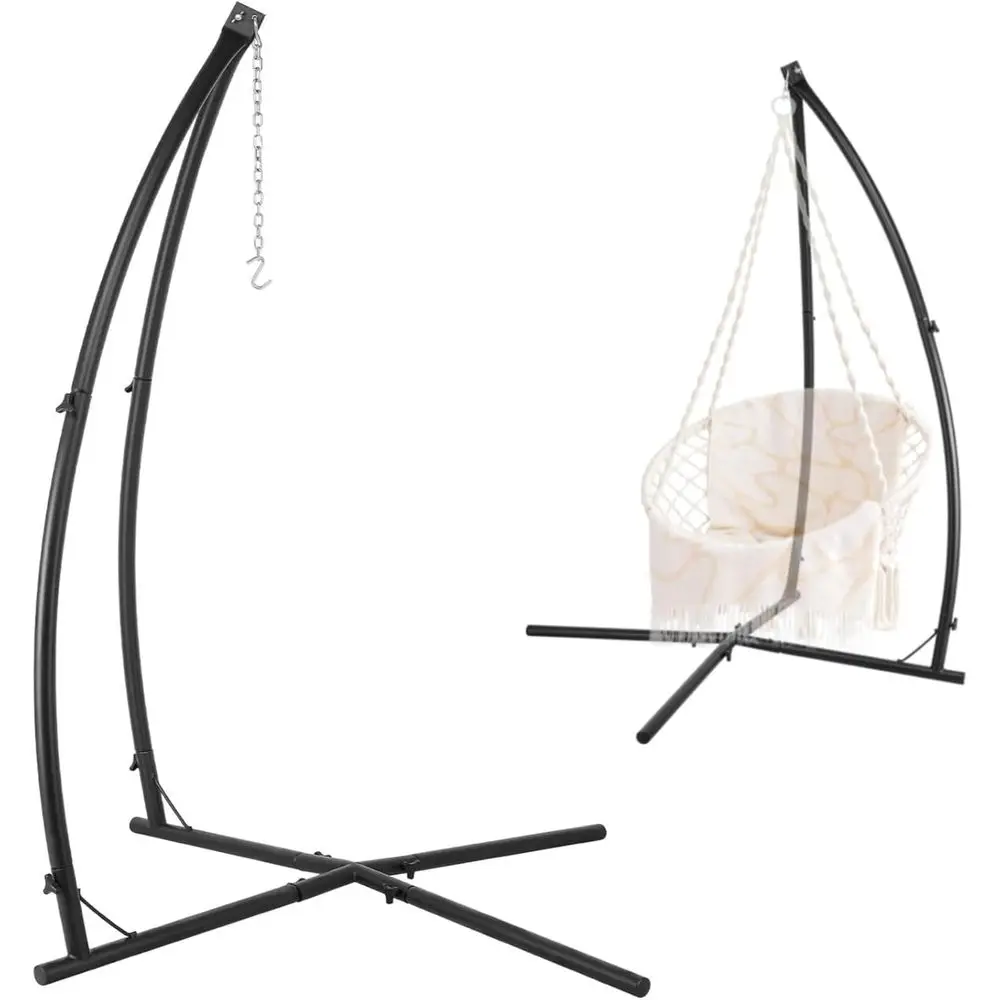 Hammock Swing Stand, Hanging Chair C-Stand, Outdoor Solid Steel Heavy Duty Stands Only truction w/Buckle & Spring Hook, or Indoo