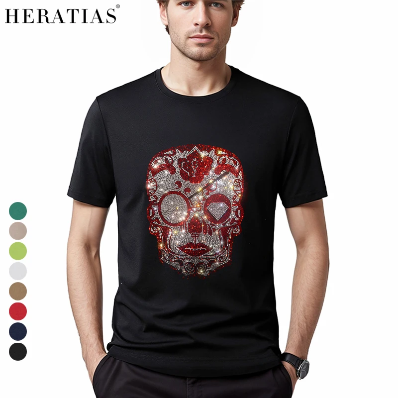 Hot sale high quality men's summer casual T-shirt tops shiny human face colorful diamonds soft cotton comfortable T-shirt