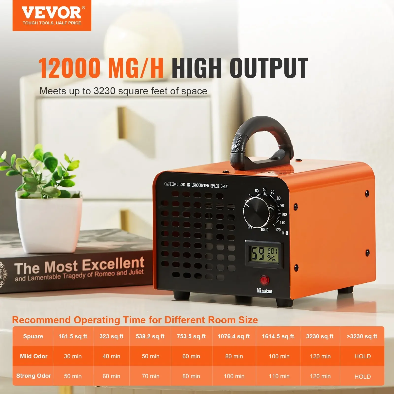 VEVOR Ozone Generator Ozone Machine Commercial Ozone Generator 12000 24000 36000mg/h Odor Remover with 0-120min Timer