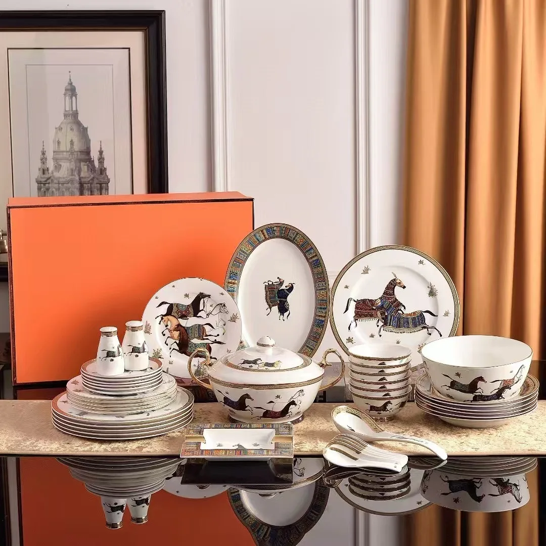 Household 58 head complete set of tableware Hotel clubhouse for more than 6 people Dish set