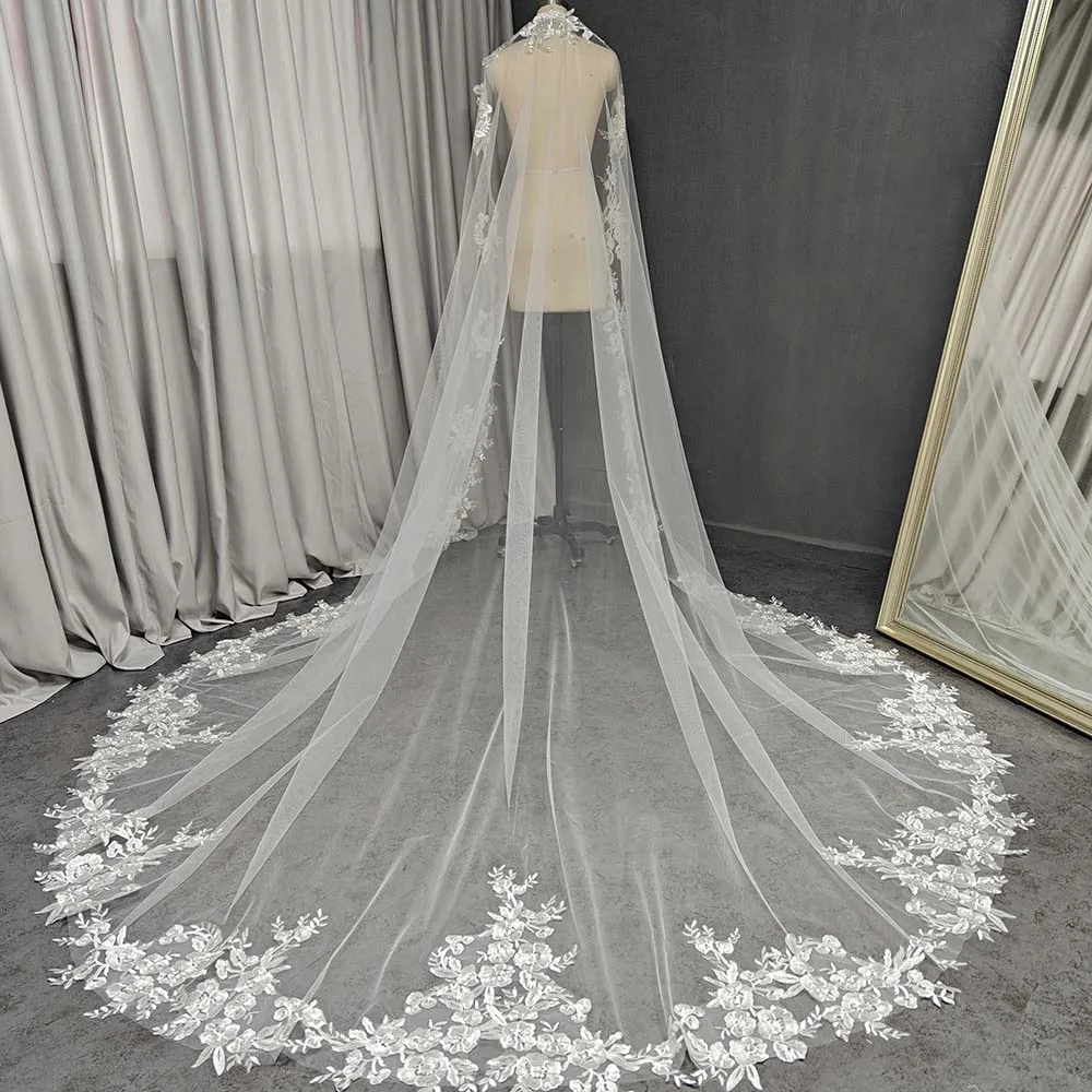 

Customized Mantilla Wedding Veil with Hidden Comb Bling Sequins Lace 3 Meters Long Bridal Veil Ivory/White Veil Accessories