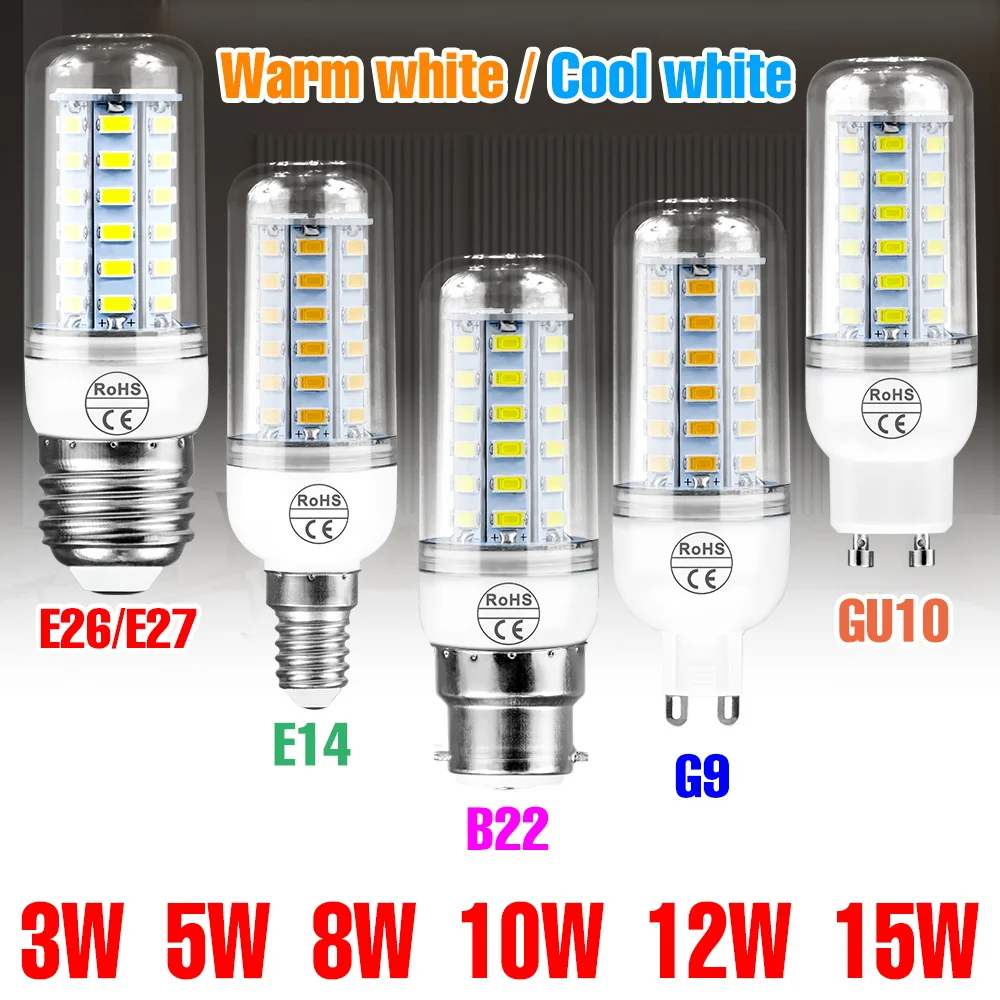 

15W LED Corn Bulb Indoor E27 Ceiling Light B22 Spotlight E14 Recessed Downlight 220V Living Room Bedroom Corridor Lighting