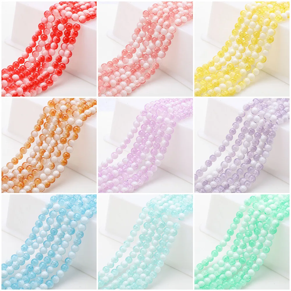 100Pcs 8mm Milk Cap Floral Glass Beads With Ice Cracking And Bursting Double Dispersion Beads Bracelet Necklace Diy Accessories