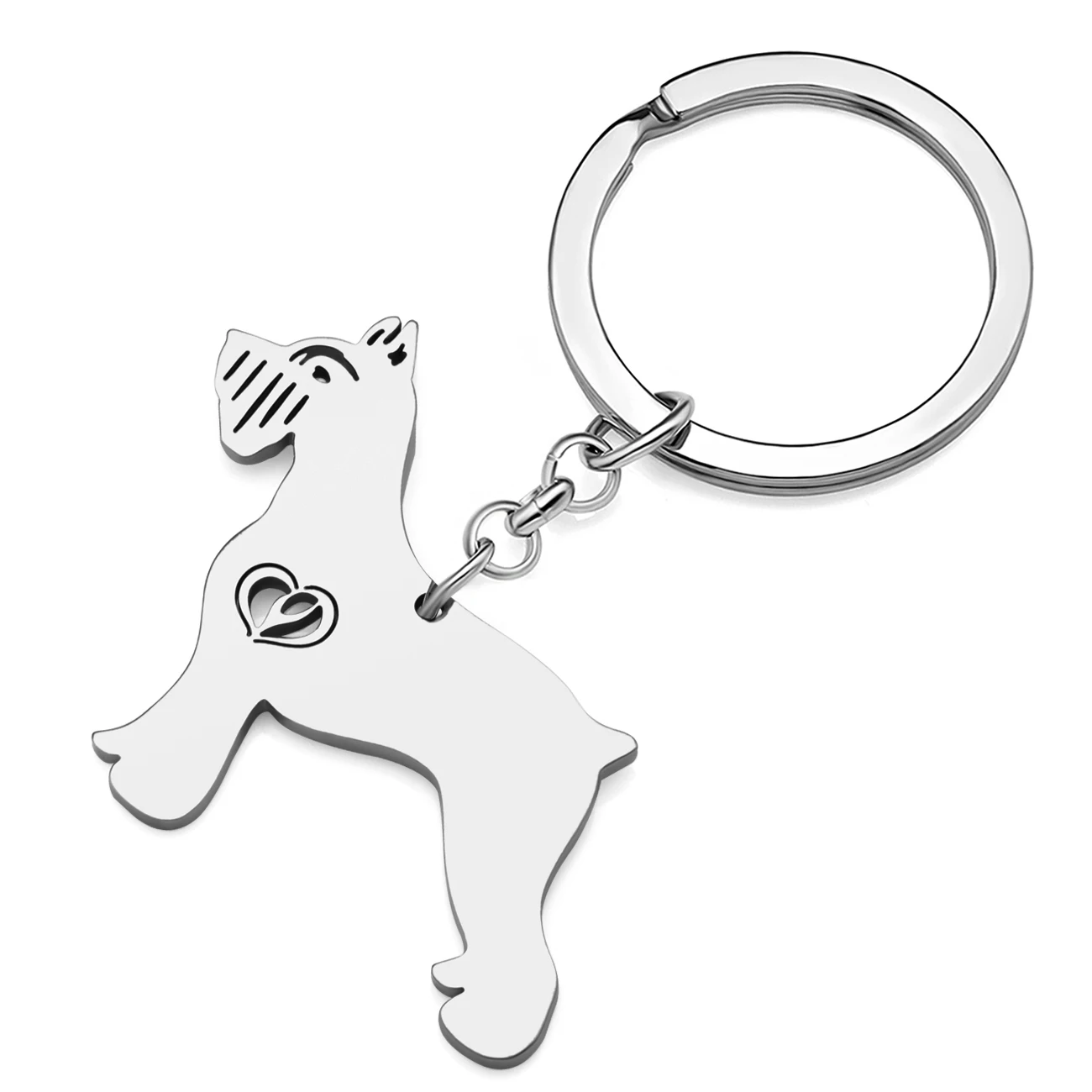 Bonsny Stainless Steel Silver-plated Schnauzer Terrier Dog Key Chains Keyring Pet Animals Keychains Fashion Jewelry For Women