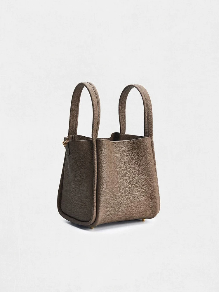 

Medium Size Basket Bag Series Top Layer Cowhide Large Capaci Commuter Handheld Water Buet Bag Soft Handle