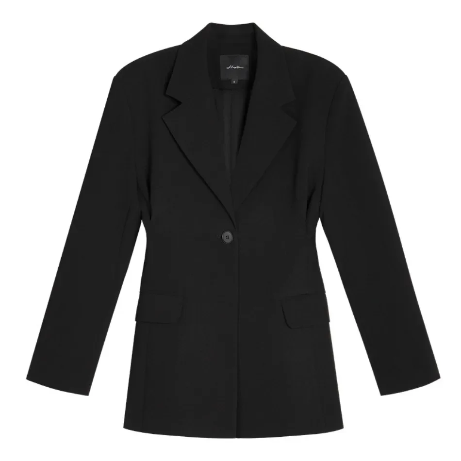 Modischer Slim-Fit Schwarzer Blazer für Damen, Frühjahr/Herbst 2026 Neuerscheinung, Einfarbiger Schlankmachender Lässiger Langarm-Blazer – Detail 4