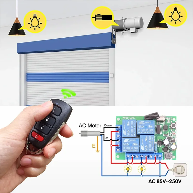 433MHz Universal Wireless Remote Control DC 12V 4CH Relay Receiver Module RF Switch 4 Button Remote Control Gate Garage opener