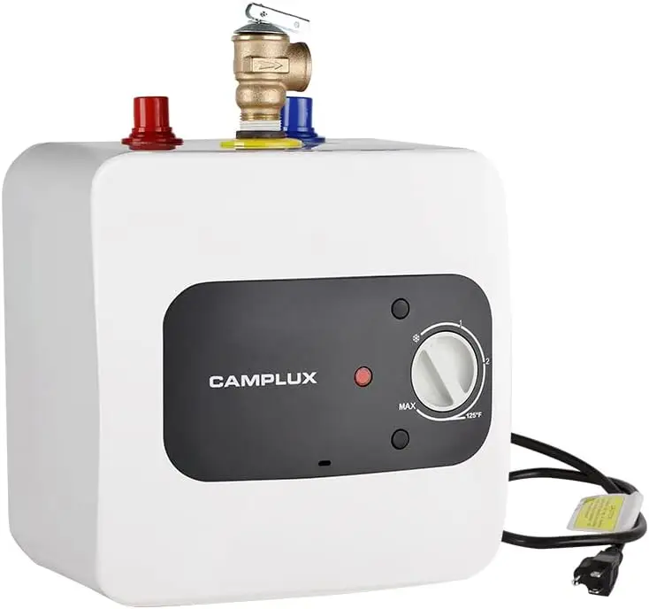 CAMPLUX pemanas air listrik tangki Mini, pemanas air panas 1.3 galon 120V, pemanas air bawah wastafel dengan colokan kabel 1,44 KW