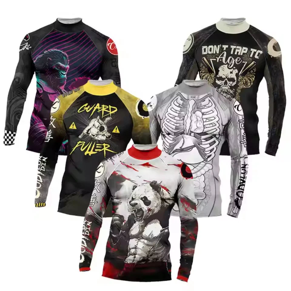 Mma Gym Sport Compression T-Shirt Rashguard For Men Upf50 Bjj Long Sleeves No Gi Rash Guard Boxing Clothing Fighting Tees Wear