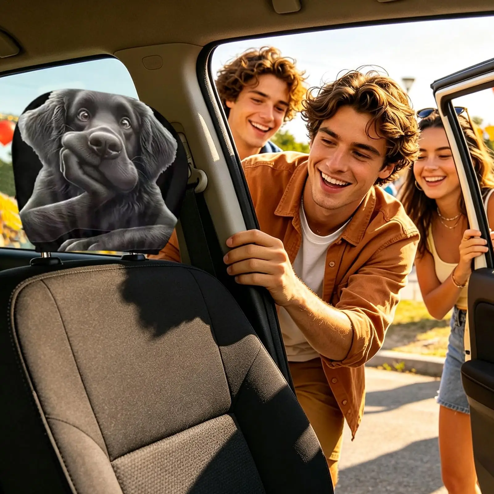 Funny Car Headrest Covers Cartoon Animal Elastic 2 Pieces Auto Seat Head Rest Cover For Daily Commuting Vacation Holiday Travel