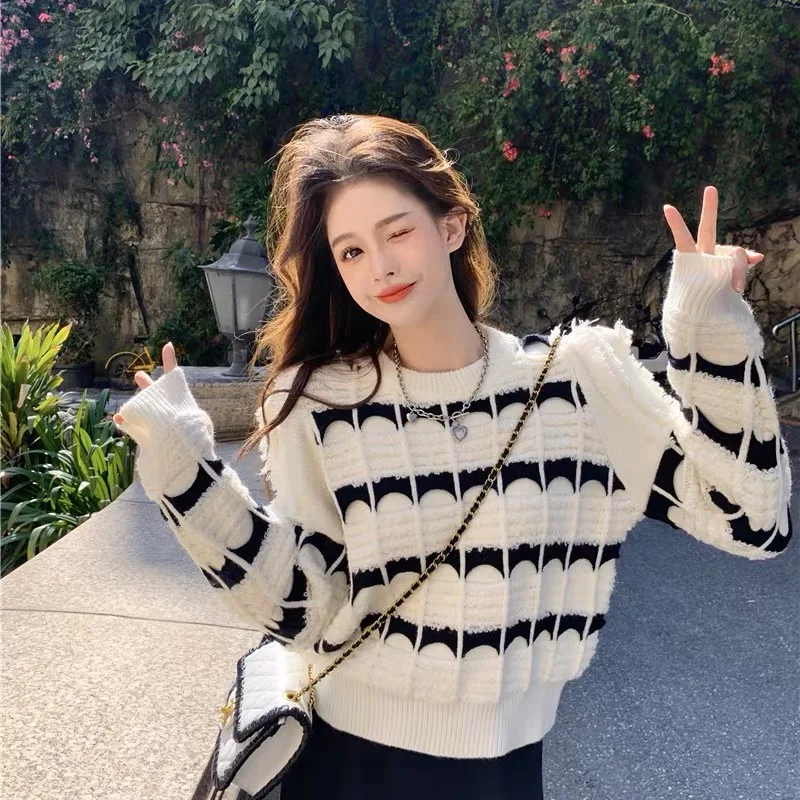 

Весенние женские пуловеры в стиле преппи свитер с буквенной вышивкой и круглым вырезом Женская Студенческая корейская модная вязаная одежда пуловеры