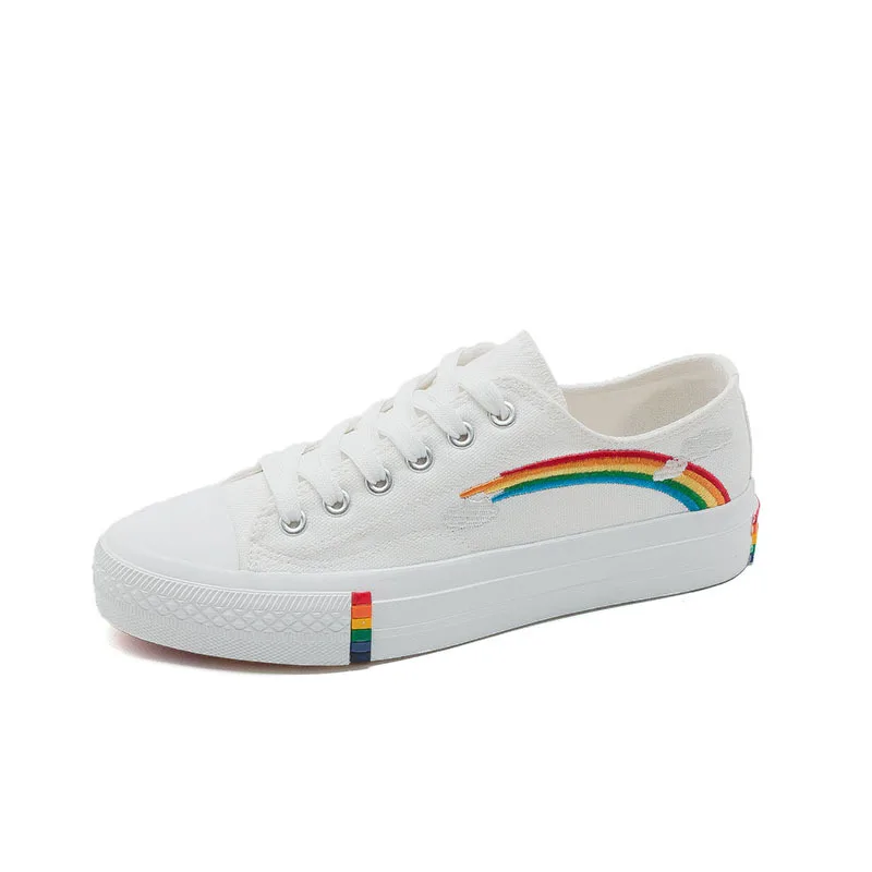 2023 Woman Canvas Shoes Flats Platform Sneakers Rainbow Lace-Up White Shoes Ladies Casual Shoes Female Sneakers Comfort Zapato