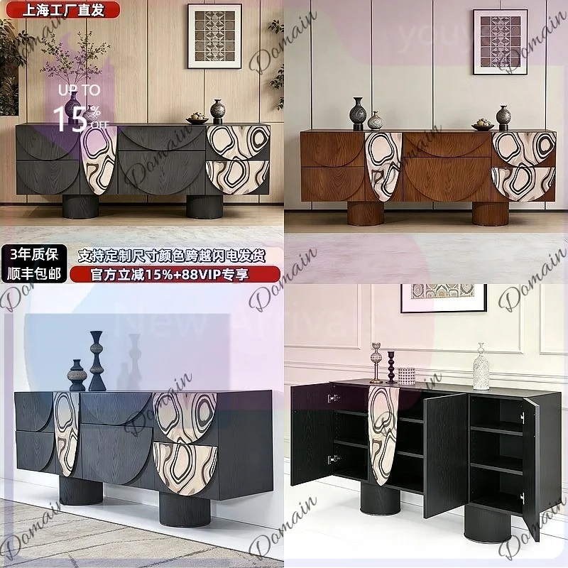 JU Mid-Century Modern Painted Sideboard Entryway Cabinet Artistic Print Storage Buffet for Living Room Bedroom