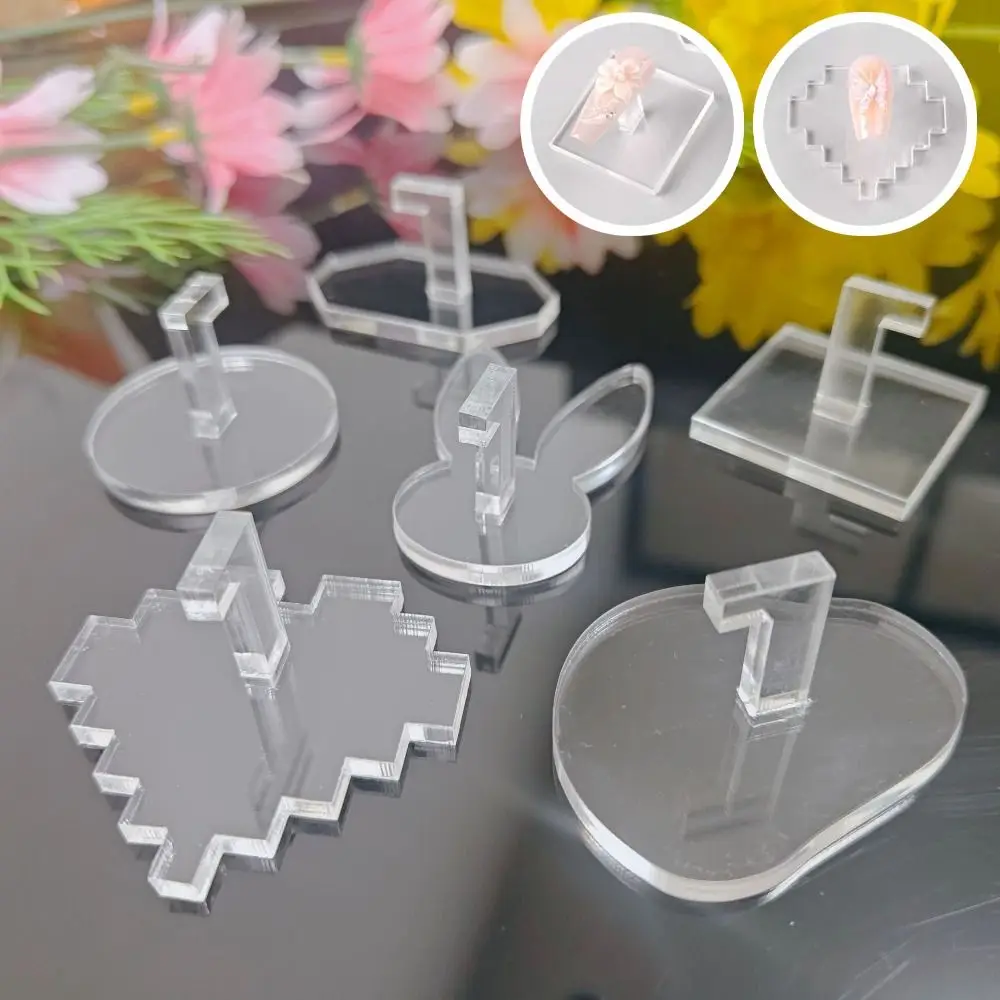 

6Pcs Transparent Acrylic Nail Holder Flower Rabbit Nail Art Display Rack Heart Shape Tools Nail Tip Practice Stand DIY Practice
