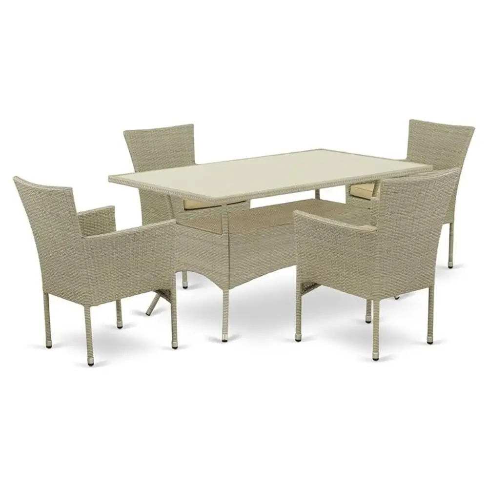 Wicker Patio Furniture Set 5 Piece Rectangle Glass Table & 4 Armchair with Cushion for Balcony Backyard 36x60 Inch, Customized
