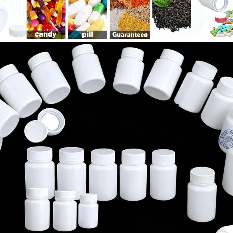 30/50/100Pcs Portable 15ml-100ml White HDPE Plastic Empty Pill Bottles Refillable Travel Containers For Solid Powder Capsules
