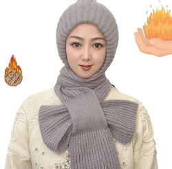 Hat Women's Winter Squirrel Fleece Hat Padded and Thickened Hooded Scarf One-piece Hat Warm Squirrel Fleece Wind and Snow Hat