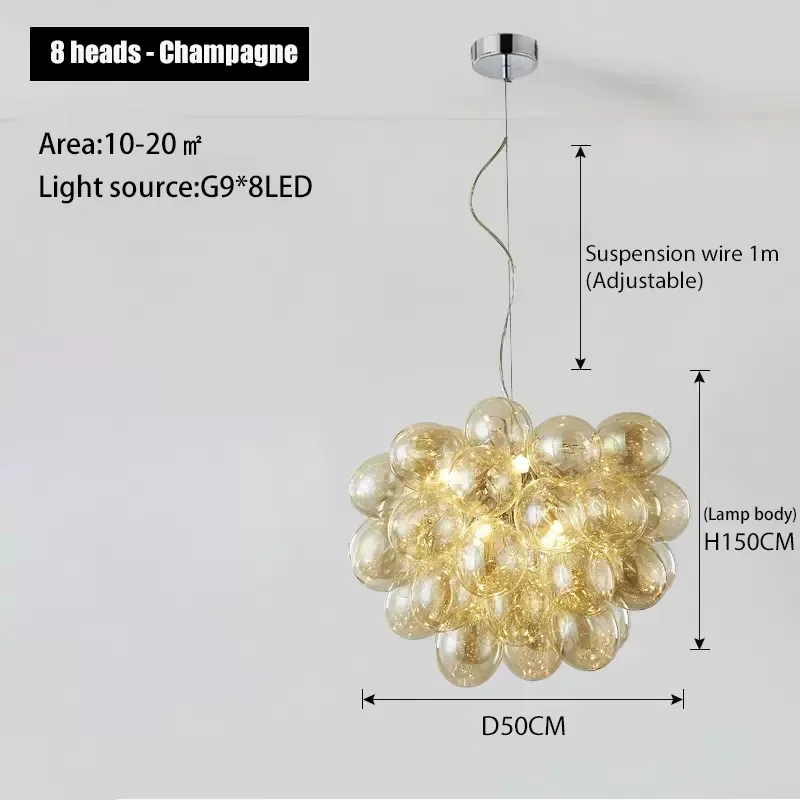 Nordic Balloon Bubble Chandelier Smoke Grey Grape Glass Pendant Lamp Luxury Creative for Bedroom Living Room Restaurant