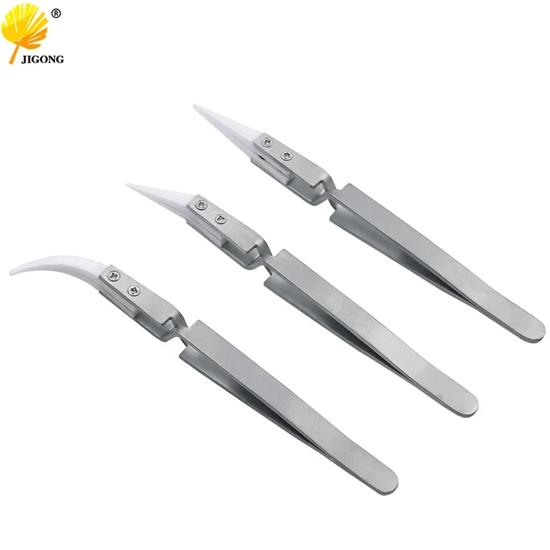 Anti-Static Reverse Ceramic Tweezers Resistant Conductive Curved Straight Tweezers