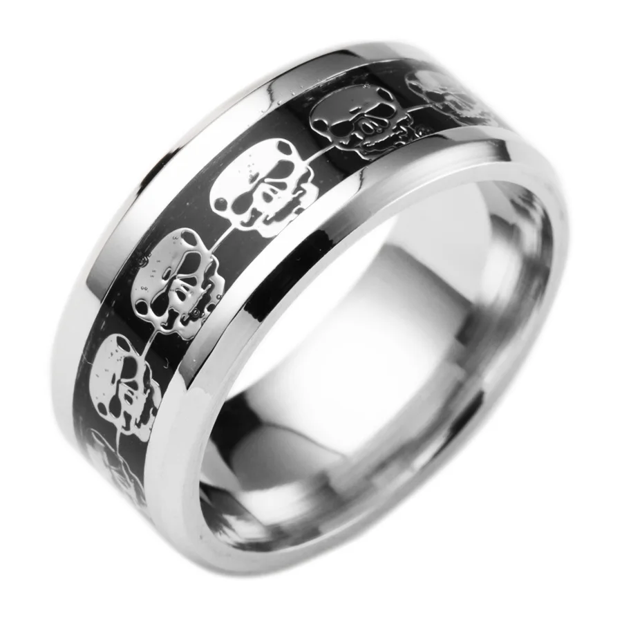 8mm Stainless Steel Rings for Women Men Punk Skull Logo Halloween Jewelry Gift Party Accessories Size 6-13