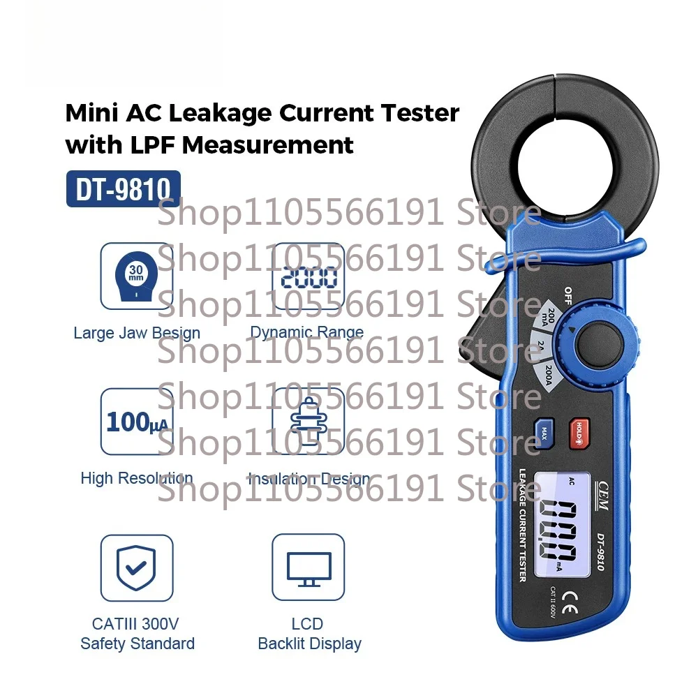 CEM DT-9810 Mini Clamp Meter AC Leakage Current Tester 0.1mA High Resolution Digital Display New