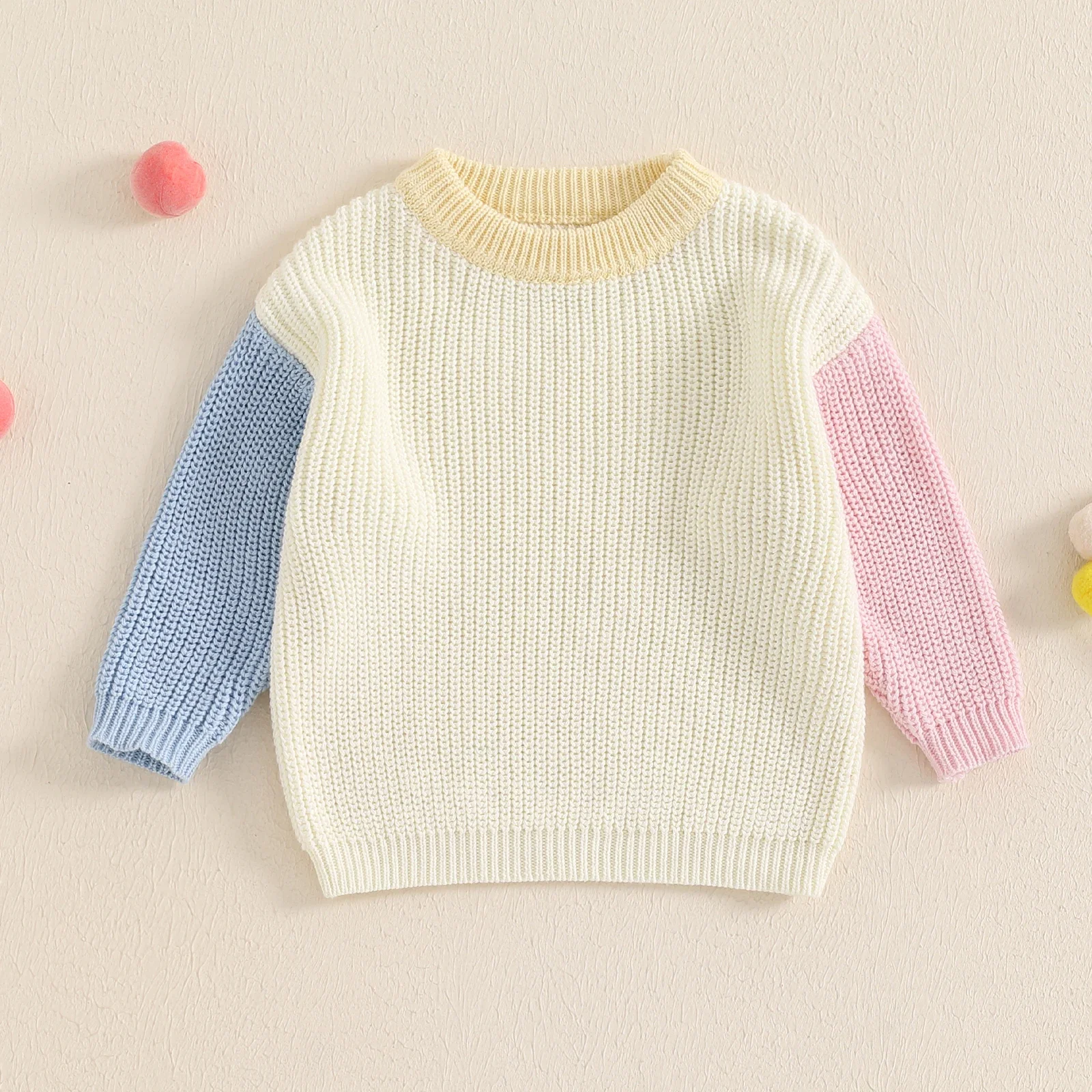 MISOWMNJOY Newborn Baby Sweater Girls Boys Knitted Long Sleeve Autumn Winter Contrast Color Pullovers Top Toddler Knit Wear 0-3Y