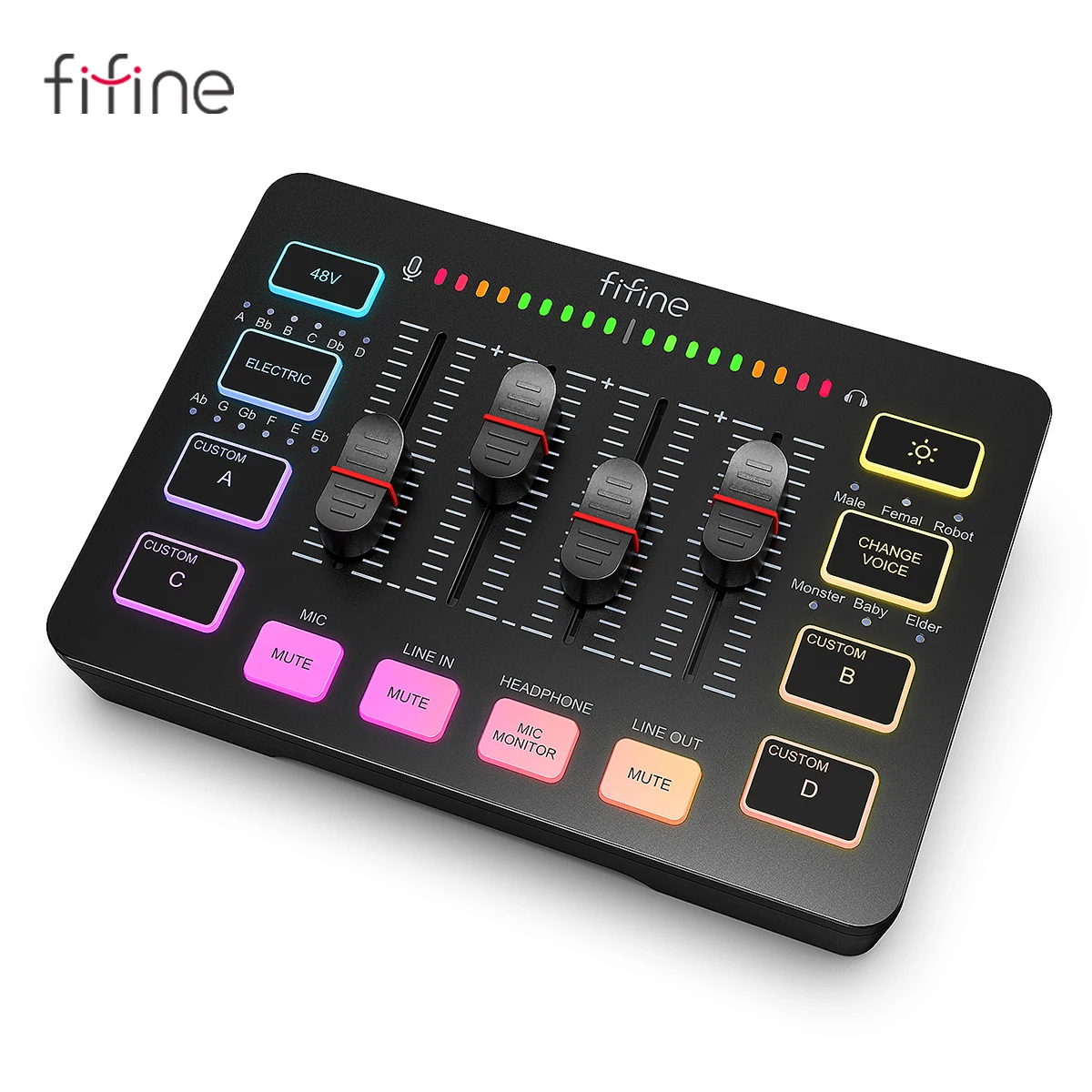 FIFINE Gaming Audio Mixer,Streaming 4-Channel RGB Mixer with XLR Microphone Interface,for Game Voice,Podcast,AmpliGame SC3