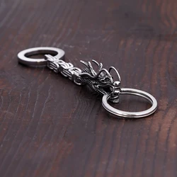 Punk Retro Nordic Viking Dragon Head Keychain Stainless Steel Men's Unique Emperor Chain Keychain Fashion Accessories Wholesale