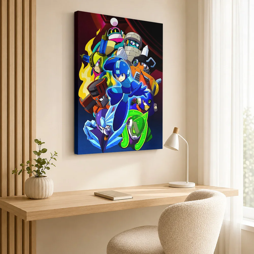 Mega Man And Robot Masters Artwork Canvas Print Posters Bold Style Wall Decor With Personalized Photo For Lounge Ideal Teen Gift