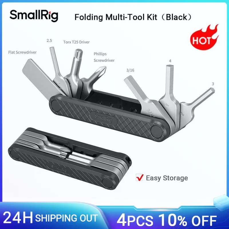 Zestaw składanych narzędzi wielofunkcyjnych SmallRig z kluczami imbusowymi (2,5 mm, 3 mm, 4 mm, 3/16) Śrubokręt Phillips Torx T25 z płaskim łbem do lustrzanki cyfrowej