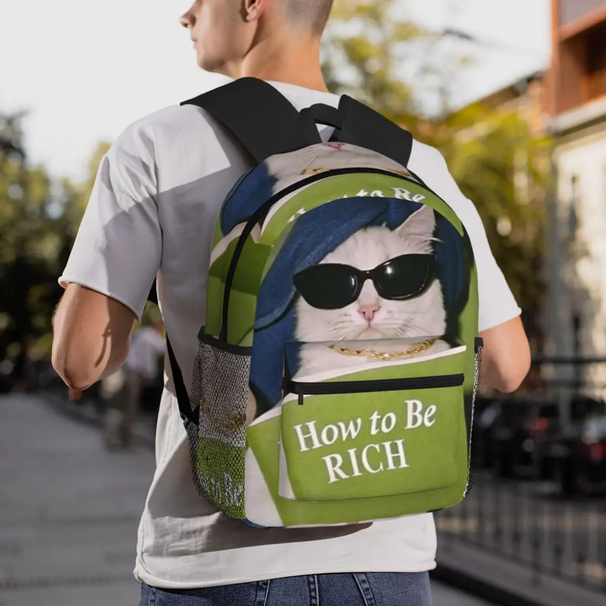 How To Be Rich Bathing Cat In Bathtub Bathroom Backpack Student BookBag Children School Bag Computer Shoulder Bags for Boys Girl