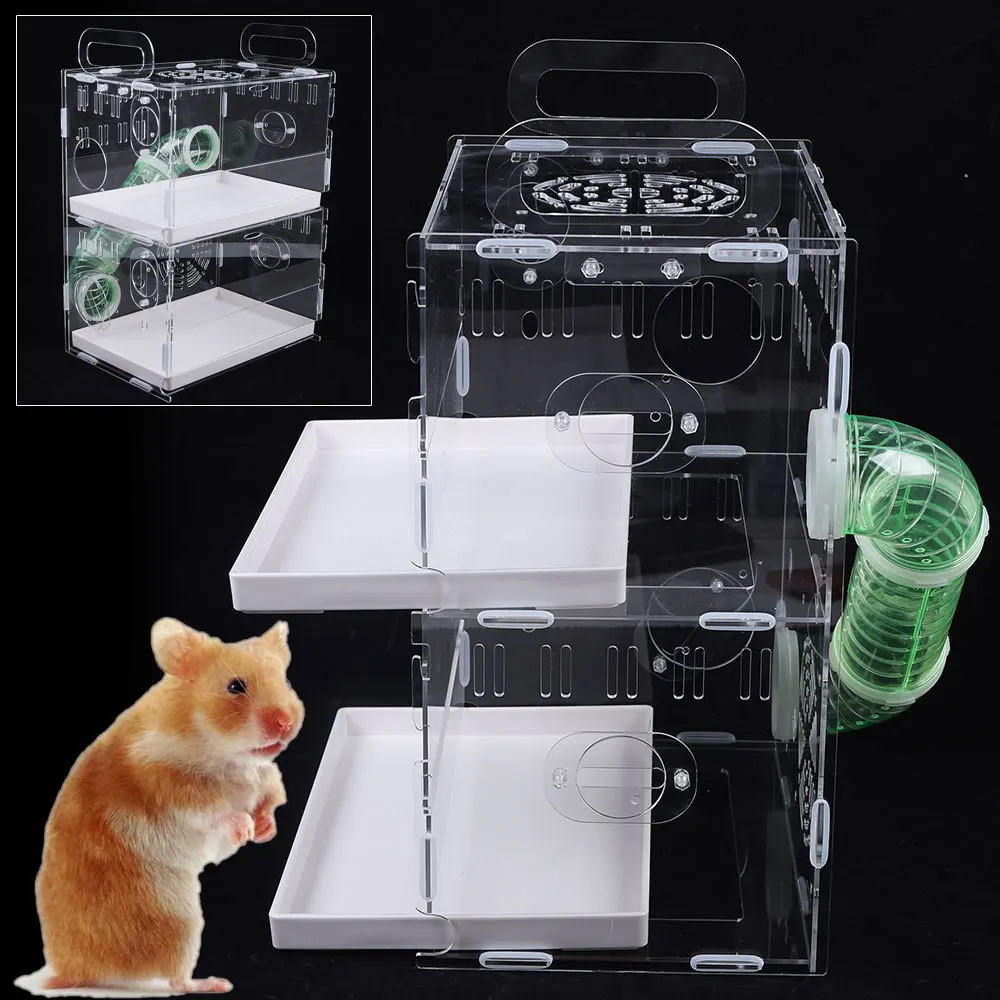 

Double Acrylic Hamster Cage Two Layer Clear Hut Pets House Habitat Box Transparent Pet Cage Hamster House