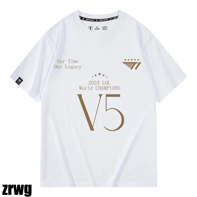 

T1 Five Time Champion Faker T-shirt SKT Team Uniform LOL Competition Pure Cotton Short Sleeved Shirt for Male and Female Student