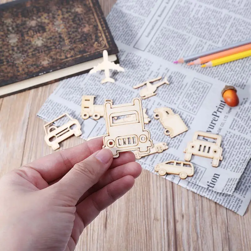 30Pcs/Bag Cut Embellishment Wooden Transportation Truck Car helicopter Craft Wedding Decor