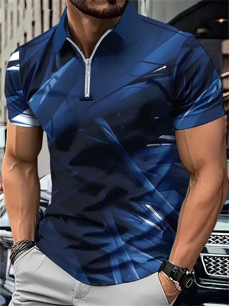 Fashion Tie-dye Men's Zippers Polos T-Shirts Short Sleeve Summer 3d Printed Street Gradient POLO Tee 6XL Plus Size Casual Tops