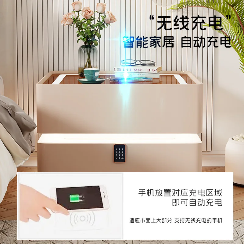 Smart bedside table, wireless charging, Bluetooth speaker, password lock, suspended bedside table  night stand