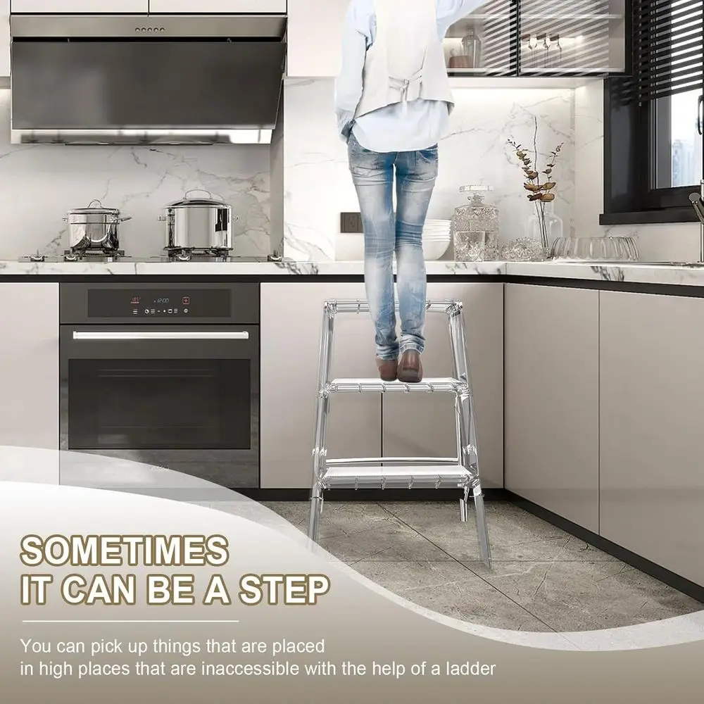 Transparent 3-Step Acrylic Folding Stool for Adults, Modern Decorative Storage Shelf, Flower Rack, Photography Accessory