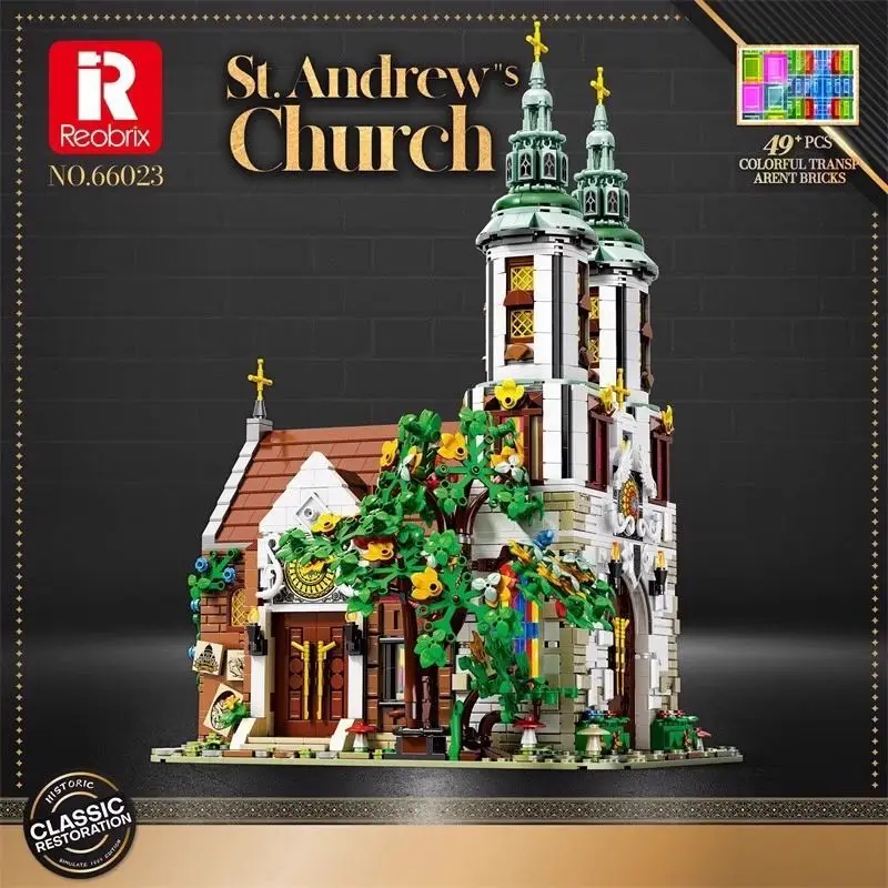 Reobrix 66023 St.Andrew's Church Model Modular Street View Series DIY Toys Building Blocks Gift For Boys 3306Pcs