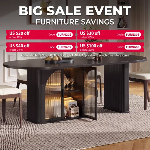 Walnut 70 Inch Oval Dining Table for 6-8 People, Modern Large Dining Room Table with 2-Tier Storage Space, Wood Center Kitchen Table with LED Light, Dinner Table with Heavy Duty Legs