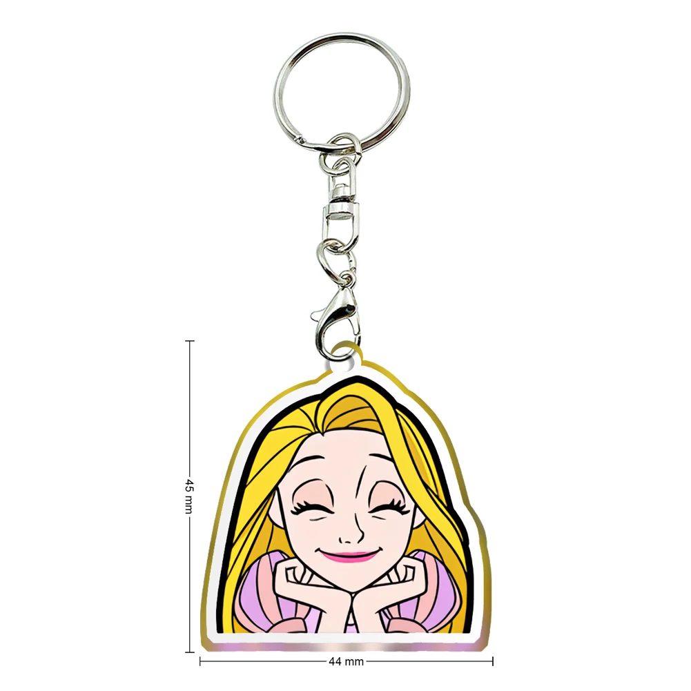 Porte-clés en acrylique transparent pour femmes et filles, design mignon de princesse Disney, collection de bijoux, accessoires pour enfants, cadeau de fête d'anniversaire