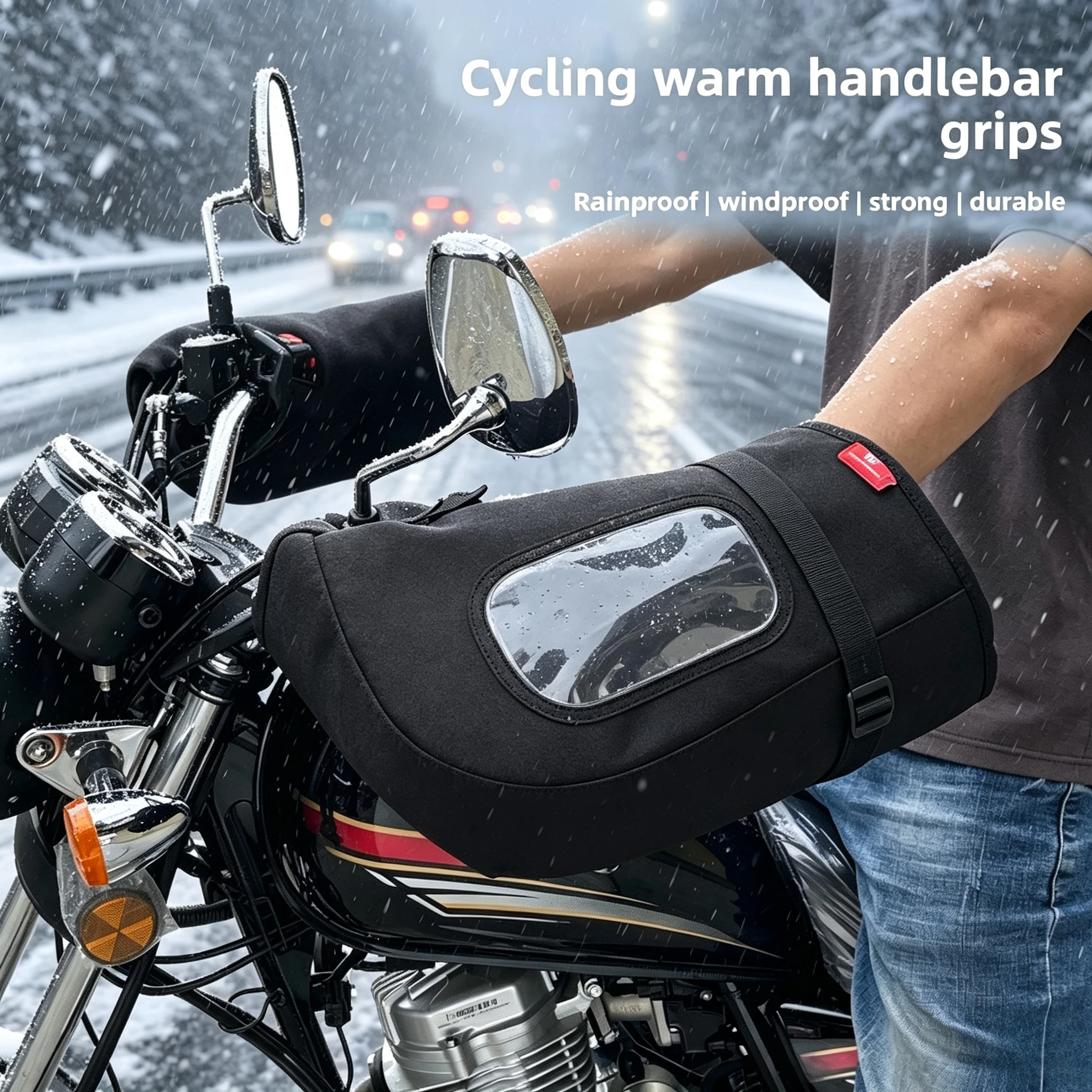 Winter Fleece‑Lined Motorcycle Riding Gloves, Electric Vehicle Hand Guard Muffs, Thick Warm Handlebar Covers for Cold Weather
