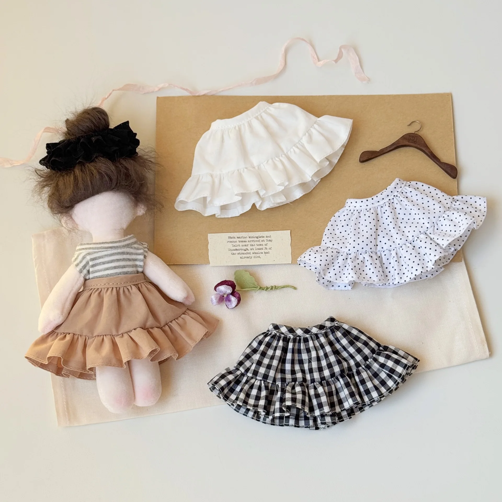 6 Styles Doll Skirt for 10-15cm Plush Toy 1/6 BJD Mini Skirt Outfit White Black Plaid Polka Dot Khaki Floral Brown