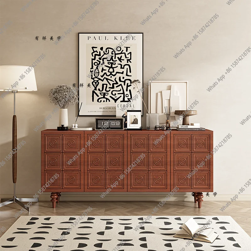 

Retro entrance cabinet medieval solid wood locker, French light luxury ash wood carving flower and dining side cabinet