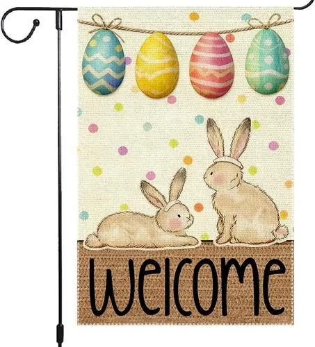 Welcome Easter Garden Flag Spring garden flags Double Sided Burlap, 12x18 Inch XXQ